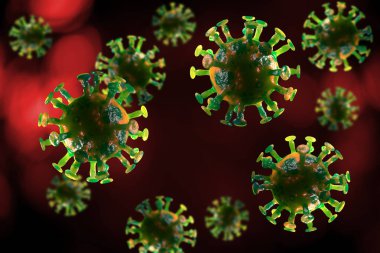 Yüzen tehlikeli pembe koronavirüs hücreleri 3 boyutlu resimleme