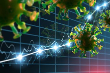Yeni koronavirüs salgını vakalarının ilerlemesini izlemek ve küresel acil durum 3D illüstrasyonunun büyümesi