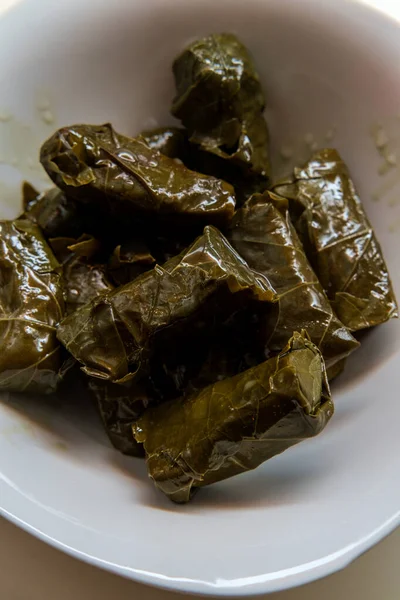 Armenian Yaprak Dolma Stuffed Grape Leaves Appetizer — Stock Photo, Image