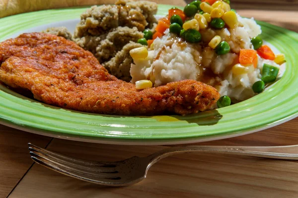 Soul Food Poitrine Poulet Frite Babeurre Avec Purée Pommes Terre — Photo