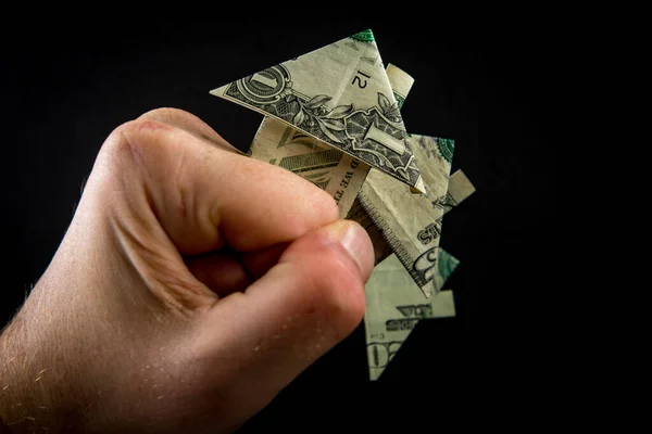 Hand Holds Origami Paper Money House Real Estate Housing Market — Stock Photo, Image