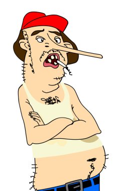 Dişsiz, şişko, yalancı, yalancı burunlu, uzun bir illüstrasyon.