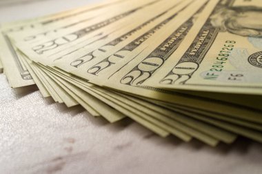 Amerikan para biriminin bankacılık ve finans geçmişi için 20 dolarlık banknotları.