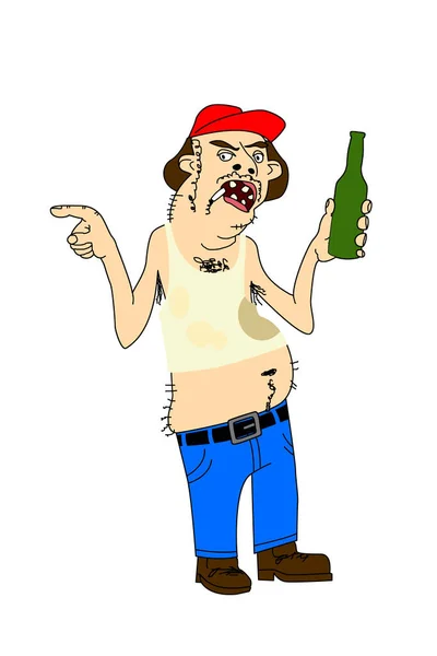 Angry redneck pointing finger and blaming others while drinking a beer and smoking a cigarette Illustration