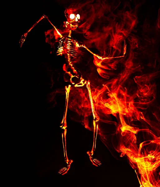 Demônio Assustador Halloween Esqueleto Dança Fogo Mortal — Fotografia de Stock