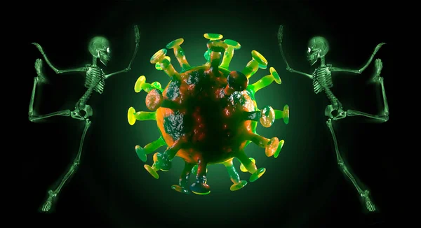 Жуткие Скелеты Концепцией Коронавируса Показать Насколько Страшна Эпидемия — стоковое фото