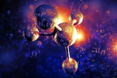 Renkli atomik parçacık arkaplan bilimi 3D illüstrasyonunu kapat