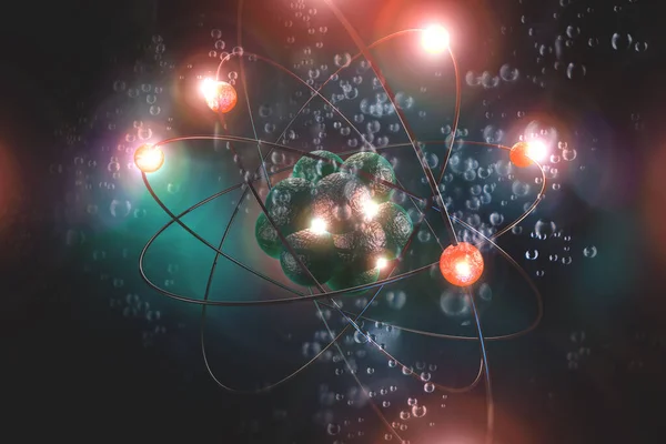 Close up of atomic particle background science 3D illustration