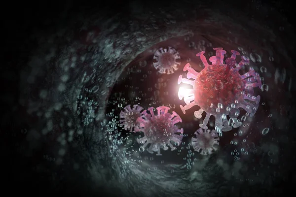 Nahaufnahme Schwimmende Gefährliche Und Tödliche Coronavirus Zellen Illustration — Stockfoto