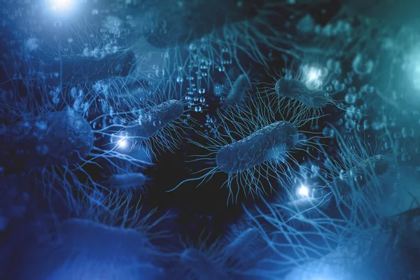 大肠杆菌 Escherichia Coli 也被称为生态细菌健康科学概念3D说明 — 图库照片