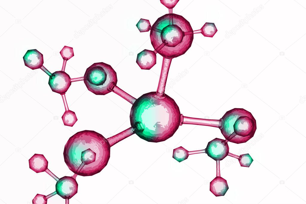 Close up atomic particle background science 3D illustration