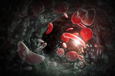 Orak hücre anemi hastalığı (SCD) kan hücreleri 3 boyutlu illüstrasyon