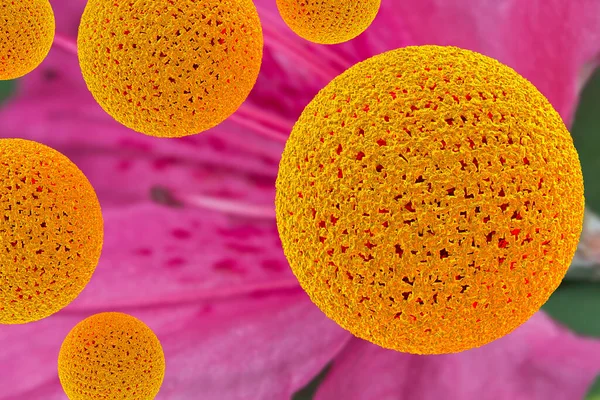 Closeup flower pollen grain particles for use for allergy background 3D illustration