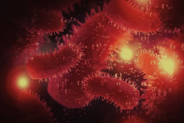 Kuduz virüsü mikroskobik hücreleri pembe arka planda 3D Illustration