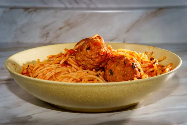 Italian Spaghetti Meatballs Red Tomato Sauce — Stock Photo, Image