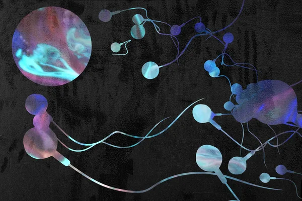 Schwimmen Spermien Rennen Eine Fruchtbare Menschliche Eizelle Imprägnieren Abstrakte Illustration — Stockfoto