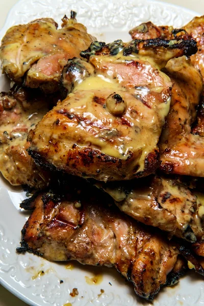 Barbecue food honey mustard grilled chicken thigh serving platter