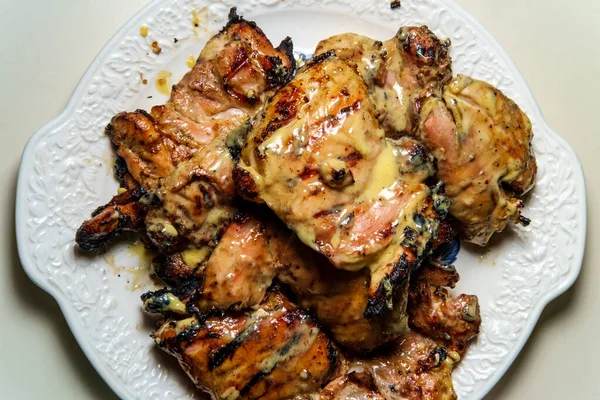 Barbecue food honey mustard grilled chicken thigh serving platter