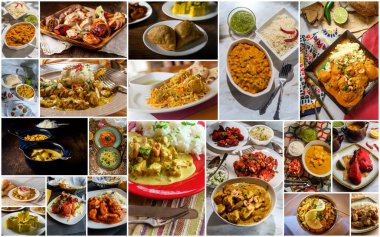 Traditional Indian foods arranged as collage of the cuisine