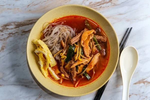 Spicy Korean Beef Soup Yukgaejang Sweet Potato Glass Noodles — Stock Photo, Image