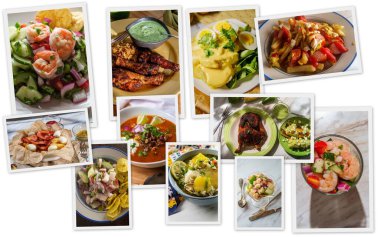 Peruvian cuisine collage for recipes or menu background