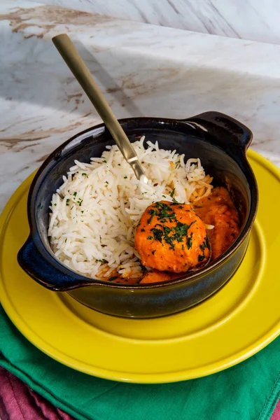 Αυθεντική Ινδική Κουζίνα Κοτόπουλο Τίκα Μασάλα Ρύζι — Φωτογραφία Αρχείου