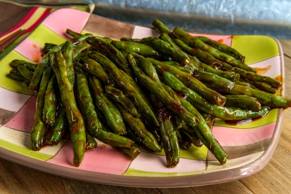 Κινέζικο Πικάντικο Sichuan Σκόρδο String Beans Chop Sticks — Φωτογραφία Αρχείου