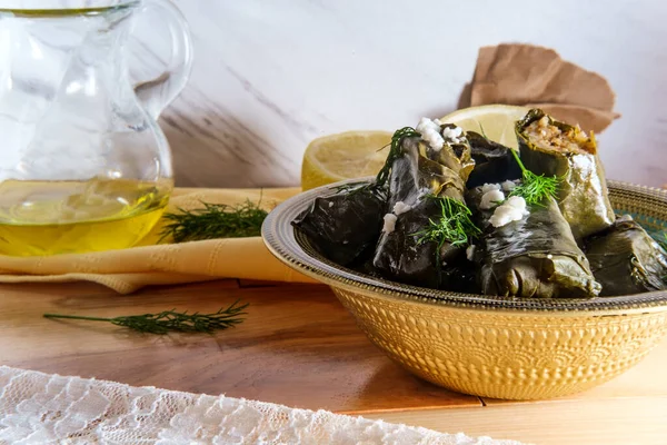 Dolma Yaprak Armenio Aperitivo Hojas Uva Rellenas — Foto de Stock