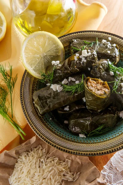 Armeniska Yaprak Dolma Fyllda Druvblad Aptitretare — Stockfoto