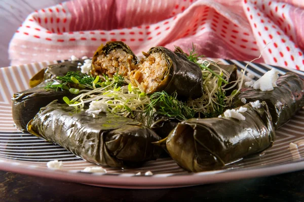 Dolma Yaprak Armenio Aperitivo Hojas Uva Rellenas —  Fotos de Stock