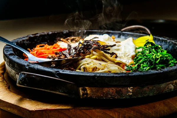 Bibimbap Coréen Boeuf Chaud Servi Dans Pot Pierre Dolsot Avec — Photo