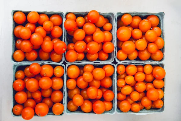 Paniers Tomates Cerises Rouges Biologiques Fraîches Marché Fermier Local — Photo