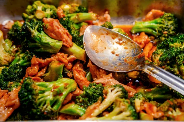 Chinese Food Buffet Chicken Broccoli Self Service Lunch Dinner — Stock Photo, Image