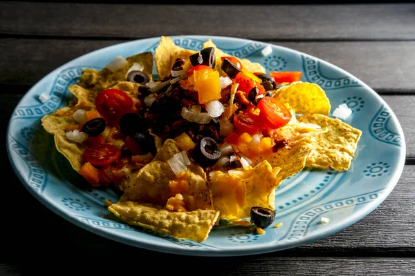 Einfache Beef Nacho Chips Mit Chili Und Käse — Stockfoto