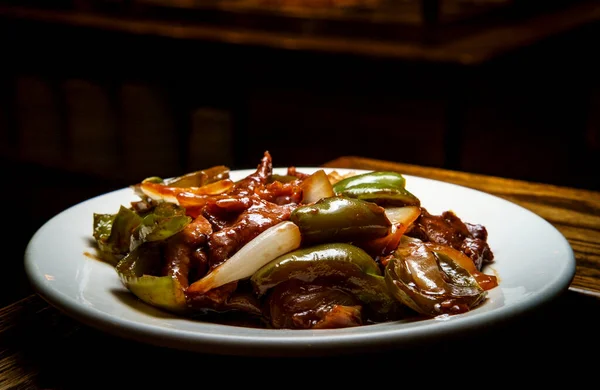 Китайская Еда Рецепт Перец Стейк Палочками Еды — стоковое фото