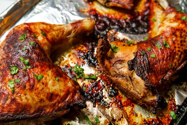 Cooking Peruvian Roast Chicken Leg Dinner — Stock Photo, Image