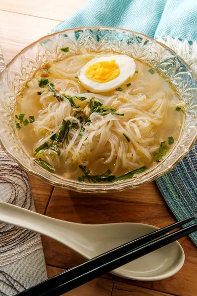 Soupe Nouilles Riz Ramen Miso Japonais Simple Avec Oeuf Dur — Photo