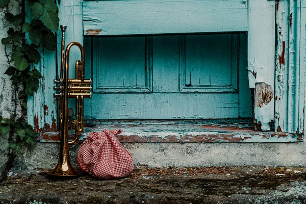 Musicos Viajantes Trompeta Pañuelo Picnic Saco — Foto de Stock