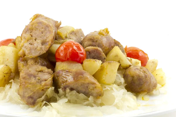 Sauerkraut Sausage and Potatoes — Stock Photo, Image