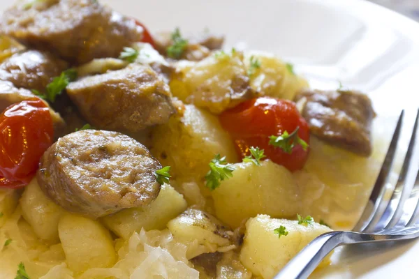 Sauerkraut Sausage and Potatoes — Stock Photo, Image