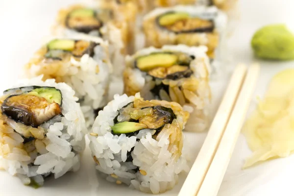 Hosomaki, Unagi maki, BBQ eel, avocado roll — Stock Photo, Image