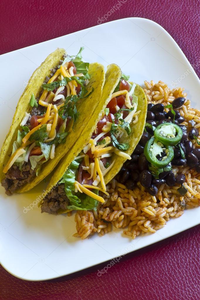 Mexican Tacos with Rice and Beans Stock Photo by ©ezumeimages 54237443