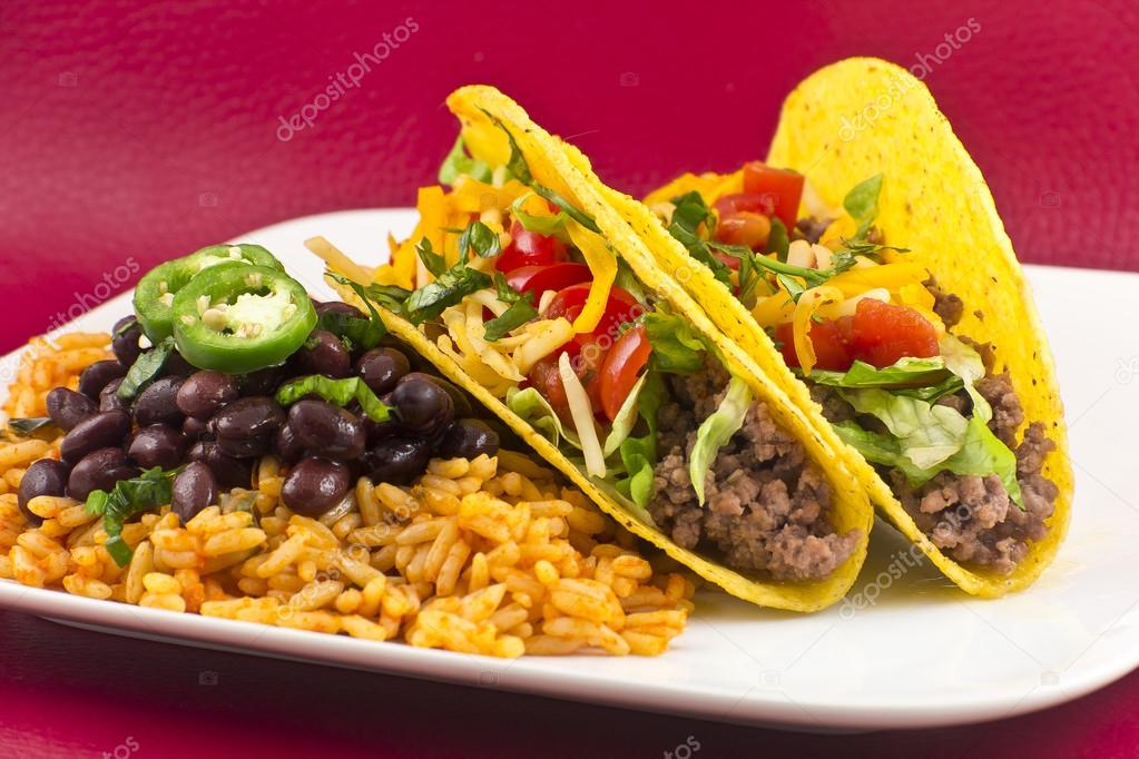 Mexican Tacos with Rice and Beans — Stock Photo © ezumeimages #54239205