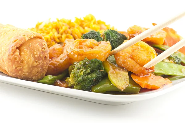 Szechuan Shrimp with Chinese Vegetables — Stock Photo, Image