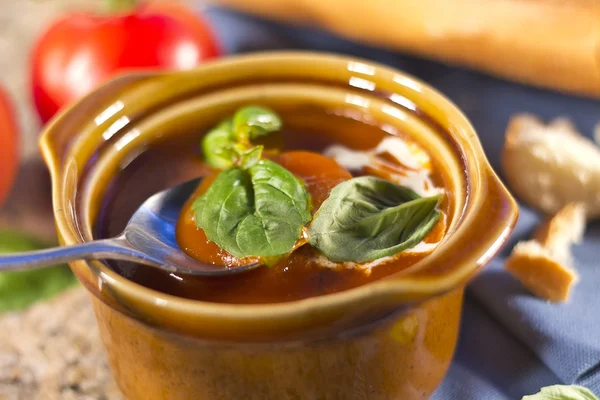 トマトスープ バジル — ストック写真
