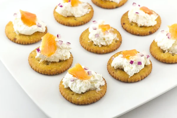 Crackers with Cream Cheese and Smoked Salmon — Stock Photo, Image