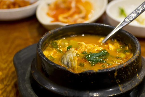 Суп из корейского морепродуктов Хе Мул Сундубу — стоковое фото