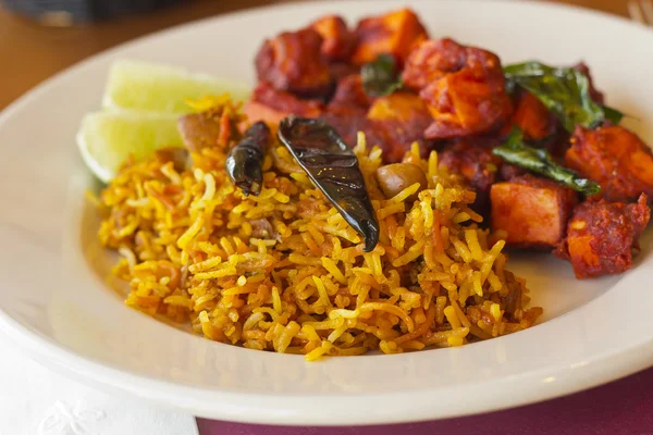 Kadai Paneer com Arroz Tamarind — Fotografia de Stock