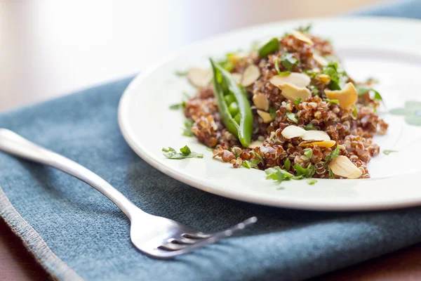 Şeker Snap bezelye ile kırmızı Quinoa — Stok fotoğraf