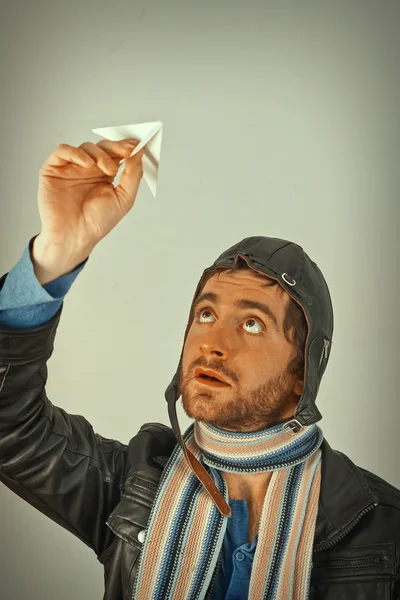 Aviator Man Paper Plane — Stock Photo, Image